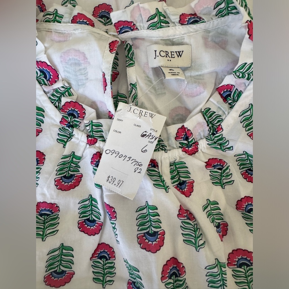 NWT J.Crew Sz 6 Mini Dress Ruffle Sleeves, White Vivid Pink Floral Sundress Flaw - Picture 6 of 9